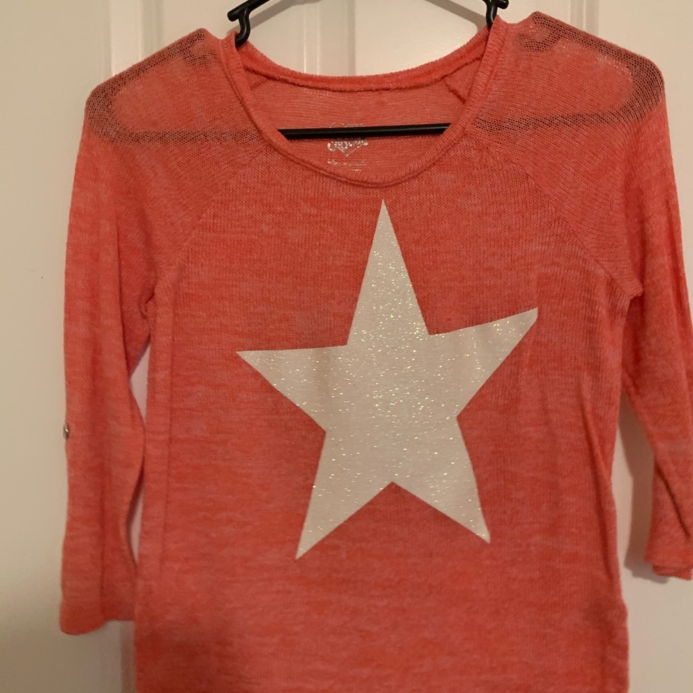Girls just a sweater salmon pink star